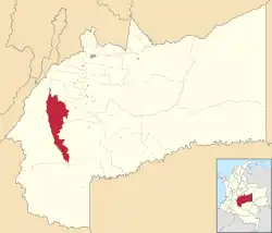 Location of the municipality and town of Mesetas in the Meta Department of Colombia.