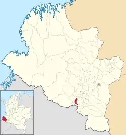 Location of the municipality and town of Aldana in the Nariño Department of Colombia.