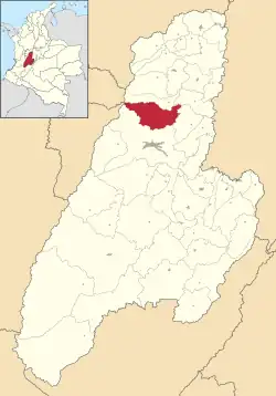 Location of the municipality and town of Anzoátegui in the Tolima Department of Colombia.