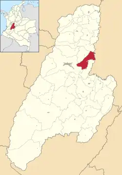 Location of the municipality and town of Piedras in the Tolima Department of Colombia.