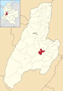 Location of the municipality and town of Saldaña, Colombia in the Tolima Department of Colombia.