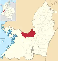 Location of the municipality and town of Calima, Valle del Cauca in the Valle del Cauca Department of Colombia.