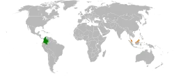 Map indicating locations of Colombia and Malaysia