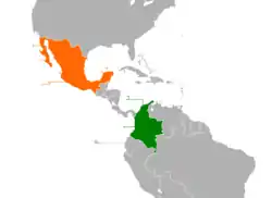 Map indicating locations of Colombia and Mexico