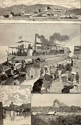 French colonies in 1891.1. Panorama of Lac-Kaï, French outpost in China.2. Yun-nan, in the quay of Hanoi.3. Flooded street of Hanoi.4. Landing stage of Hanoi