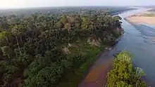 Aerial view of the Colorado Clay Lick in Tambopata, Peru.