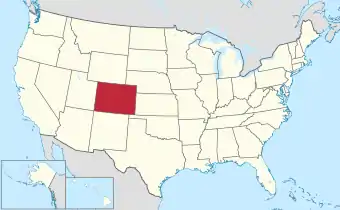A map showing the location of the US state of Colorado.