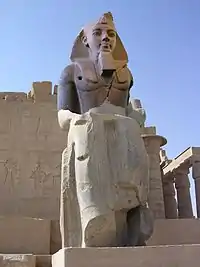 The Younger Memnon in the British Museum digitally restored to its base in the Ramesseum