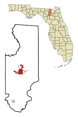 Location in Columbia County and the state of Florida
