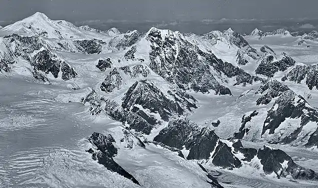 Aerial from SW with Columbia Peak centered. Mount Einstein in upper left.