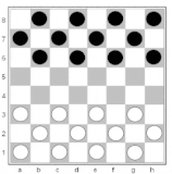 8x8 board, starting position and example play in Bashni