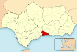 Location of Axarquía in Andalusia