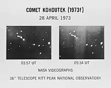 Two side-by-side videographs of Kohoutek, which appears as a faint blur
