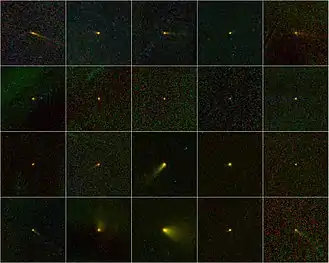 Mosaic of 20 comets discovered by the WISE space telescope