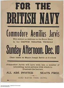 Text of planned meeting of Jarvis to recruit for the navy