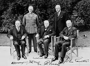 Image 20The prime ministers of five members of the Commonwealth of Nations at the 1944 Commonwealth Prime Ministers' Conference. (from Diplomatic history of World War II)