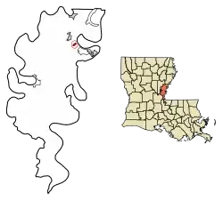 Location of Ridgecrest in Concordia Parish, Louisiana.