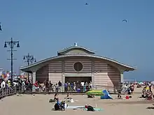 A comfort station on the boardwalk, which contains restrooms