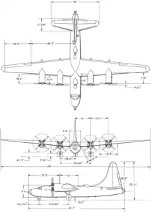 3-view line drawing of the Consolidated B-32 Dominator