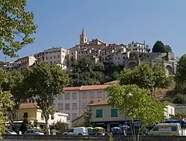 A view of Contes, looking up to the tower of the church of Sainte-Marie-Madeleine