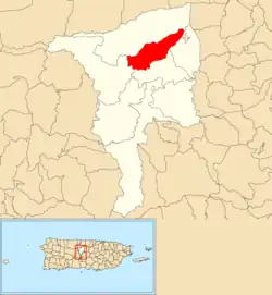 Location of Cordillera within the municipality of Ciales shown in red