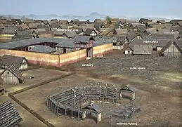 Reconstruction of the Corent oppidum, La Tène period.