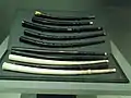 Curved cornetts from the Cité de la Musique, Philharmonie de Paris. Black cornets (wood covered with leather or black parchment) and ivory cornets.