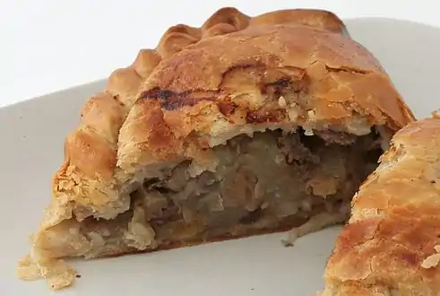 A traditional Cornish pasty filled with steak and vegetables