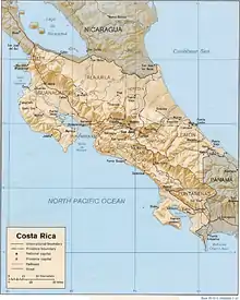 Shaded relief map of Costa Rica