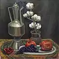 Oriental still life with a cotton branch. 60x60, 2020.