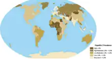 World map showing hepatitis C infection rate by country in 2019