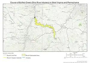 Course of Buffalo Creek (Ohio River tributary) in West Virginia and Pennsylvania