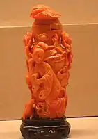 Covered Vase Decorated with Female Figure, Qing dynasty, 18th century, coral, Asian collection in the Worcester Art Museum, Worcester, Massachusetts