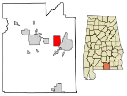 Location of Babbie in Covington County, Alabama.