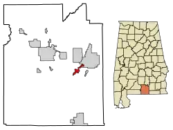 Location of Horn Hill in Covington County, Alabama.