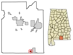 Location of Lockhart in Covington County, Alabama.