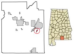Location of Onycha in Covington County, Alabama.