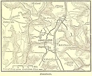 Sepia toned map is labeled Jonesboro.