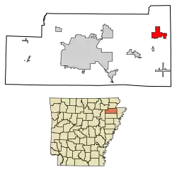 Location of Monette in Craighead County, Arkansas.