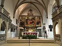 Wittenberg altarpiece in full view with the chancel and choir of St. Mary's Church