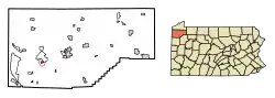 Location of Conneaut Lake in Crawford County, Pennsylvania.