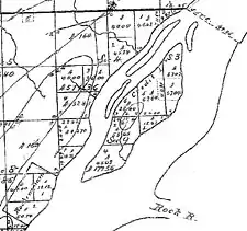Example of a portion of an 1838 GLO map, Credit Island, now Davenport, Iowa
