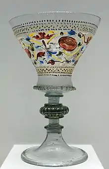 clear goblet decorated with roses
