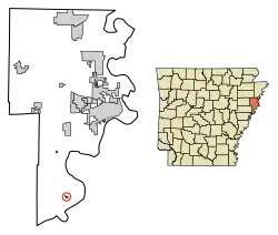 Location of Horseshoe Lake in Crittenden County, Arkansas.