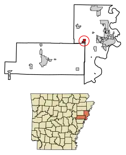 Location of Jennette in Crittenden County and St. Francis County, Arkansas.