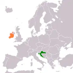 Map indicating locations of Croatia and Ireland