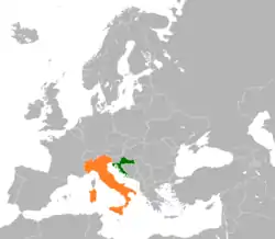 Map indicating locations of Croatia and Italy