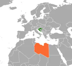 Map indicating locations of Croatia and Libya