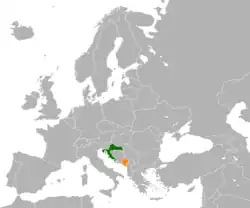 Map indicating locations of Croatia and Montenegro