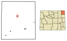 Location of Hulett in Crook County, Wyoming.